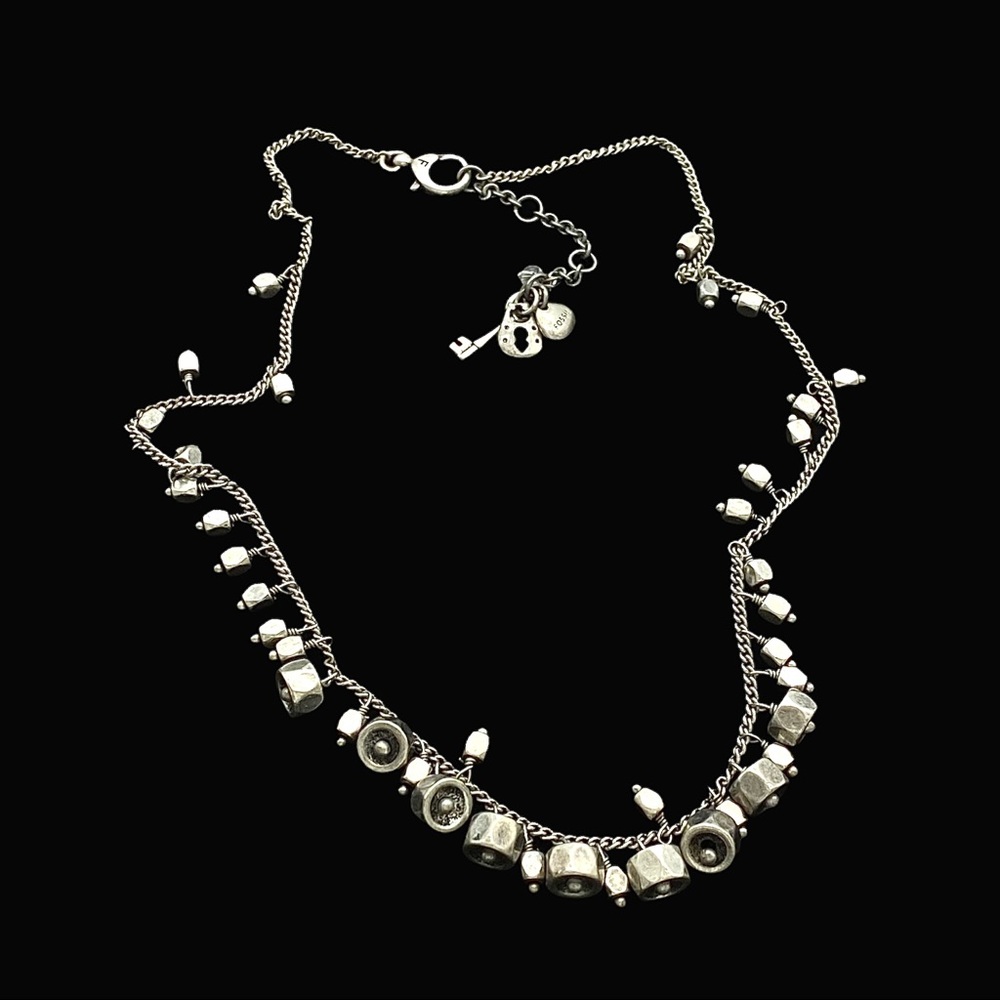 Fossil Silver Tone Hex Nuts Cluster Necklace - image 2